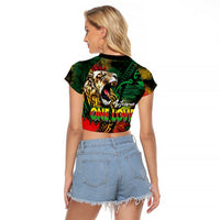 Aotearoa One Love Raglan Cropped T Shirt Reggae Lion with Kakahu Huruhuru