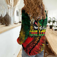 Aotearoa One Love Women Casual Shirt Reggae Lion with Kakahu Huruhuru LT03 - Polynesian Pride