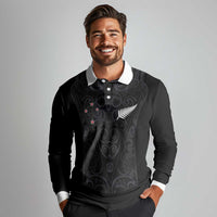 Custom Aotearoa Rugby Long Sleeve Polo Shirt Fern Blacks-Traditional Maori Motifs Design