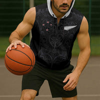 Custom Aotearoa Rugby Sleeveless Zip Hoodie Fern Blacks-Traditional Maori Motifs Design