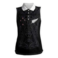 Custom Aotearoa Rugby Women Sleeveless Polo Shirt Fern Blacks-Traditional Maori Motifs Design
