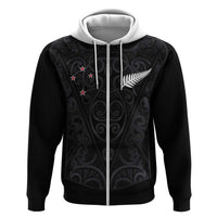 Custom Aotearoa Rugby Zip Hoodie Fern Blacks-Traditional Maori Motifs Design