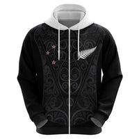 Custom Aotearoa Rugby Zip Hoodie Fern Blacks-Traditional Maori Motifs Design