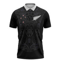 Custom Aotearoa Rugby Zipper Polo Shirt Fern Blacks-Traditional Maori Motifs Design