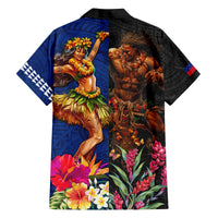 Hawaii and Samoa Together Family Matching Off Shoulder Maxi Dress and Hawaiian Shirt Samoan Warrior and Beauty Hula Girl