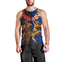 Hawaii and Samoa Together Men Tank Top Samoan Warrior and Beauty Hula Girl