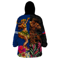 Hawaii and Samoa Together Wearable Blanket Hoodie Samoan Warrior and Beauty Hula Girl LT03 - Polynesian Pride