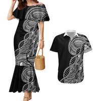 Samoan DNA Art Tattoo Couples Matching Mermaid Dress and Hawaiian Shirt Polynesian Pattern Black Color LT03 Black - Polynesian Pride