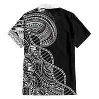 Samoan DNA Art Tattoo Family Matching Off The Shoulder Long Sleeve Dress and Hawaiian Shirt Polynesian Pattern Black Color