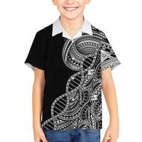 Samoan DNA Art Tattoo Family Matching Off The Shoulder Long Sleeve Dress and Hawaiian Shirt Polynesian Pattern Black Color