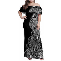 Samoan DNA Art Tattoo Family Matching Off Shoulder Maxi Dress and Hawaiian Shirt Polynesian Pattern Black Color LT03 Mom's Dress Black - Polynesian Pride