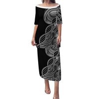 Samoan DNA Art Tattoo Family Matching Puletasi and Hawaiian Shirt Polynesian Pattern Black Color LT03 Mom's Dress Black - Polynesian Pride