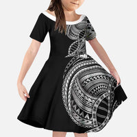 Samoan DNA Art Tattoo Family Matching Short Sleeve Bodycon Dress and Hawaiian Shirt Polynesian Pattern Black Color
