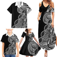Samoan DNA Art Tattoo Family Matching Summer Maxi Dress and Hawaiian Shirt Polynesian Pattern Black Color LT03 - Polynesian Pride
