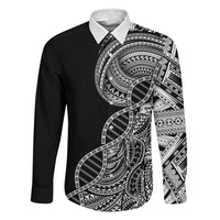 Samoan DNA Art Tattoo Family Matching Summer Maxi Dress and Hawaiian Shirt Polynesian Pattern Black Color LT03 Dad's Shirt - Long Sleeve Black - Polynesian Pride