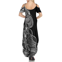 Samoan DNA Art Tattoo Family Matching Summer Maxi Dress and Hawaiian Shirt Polynesian Pattern Black Color LT03 - Polynesian Pride