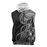Samoan DNA Art Tattoo Sleeveless Hoodie Polynesian Pattern Black Color