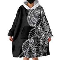 Samoan DNA Art Tattoo Wearable Blanket Hoodie Polynesian Pattern Black Color