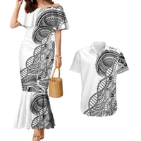 Samoan DNA Art Tattoo Couples Matching Mermaid Dress and Hawaiian Shirt Polynesian Pattern White Color LT03 White - Polynesian Pride