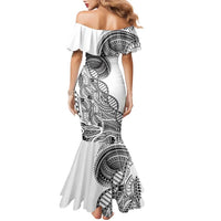 Samoan DNA Art Tattoo Family Matching Mermaid Dress and Hawaiian Shirt Polynesian Pattern White Color LT03 - Polynesian Pride