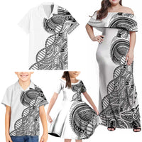Samoan DNA Art Tattoo Family Matching Off Shoulder Maxi Dress and Hawaiian Shirt Polynesian Pattern White Color LT03 - Polynesian Pride