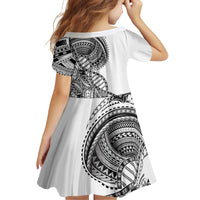 Samoan DNA Art Tattoo Family Matching Off Shoulder Short Dress and Hawaiian Shirt Polynesian Pattern White Color LT03 - Polynesian Pride