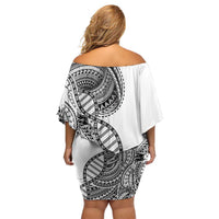 Samoan DNA Art Tattoo Family Matching Off Shoulder Short Dress and Hawaiian Shirt Polynesian Pattern White Color LT03 - Polynesian Pride