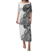 Samoan DNA Art Tattoo Family Matching Puletasi and Hawaiian Shirt Polynesian Pattern White Color LT03 Mom's Dress White - Polynesian Pride