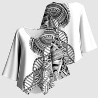 Samoan DNA Art Tattoo Kimono Sleeve Blouse Polynesian Pattern White Color