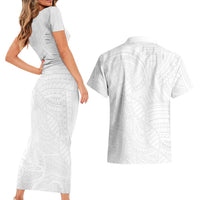 Samoan DNA Art Tattoo Couples Matching Short Sleeve Bodycon Dress and Hawaiian Shirt Polynesian Pattern All White LT03 - Polynesian Pride