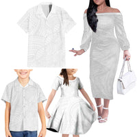 Samoan DNA Art Tattoo Family Matching Off The Shoulder Long Sleeve Dress and Hawaiian Shirt Polynesian Pattern All White LT03 - Polynesian Pride