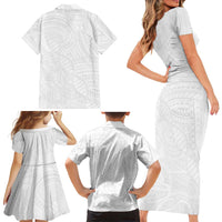 Samoan DNA Art Tattoo Family Matching Short Sleeve Bodycon Dress and Hawaiian Shirt Polynesian Pattern All White LT03 - Polynesian Pride