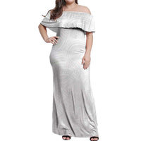 Samoan DNA Art Tattoo Off Shoulder Maxi Dress Polynesian Pattern All White