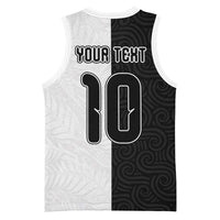 Custom New Zealand Football Basketball Jersey Silver Fern and Maori Tribal Black White Half Sporty Style LT03 - Polynesian Pride