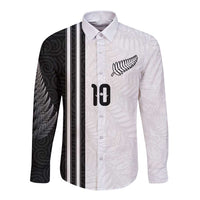 Custom New Zealand Football Long Sleeve Button Shirt Silver Fern and Maori Tribal Black White Half Sporty Style LT03 Unisex Multicolor - Polynesian Pride