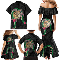 Hawaii Pikake and Maile Lei Family Matching Mermaid Dress and Hawaiian Shirt Honu Polynesian Pattern Black Color