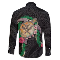 Hawaii Pikake and Maile Lei Family Matching Mermaid Dress and Hawaiian Shirt Honu Polynesian Pattern Black Color