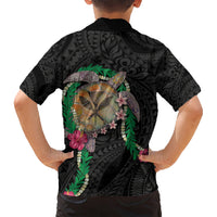Hawaii Pikake and Maile Lei Kid Hawaiian Shirt Honu Polynesian Pattern Black Color