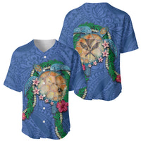 Hawaii Pikake and Maile Lei Baseball Jersey Honu Polynesian Pattern Blue Color LT03 - Polynesian Pride