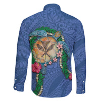 Hawaii Pikake and Maile Lei Family Matching Off Shoulder Short Dress and Hawaiian Shirt Honu Polynesian Pattern Blue Color LT03 - Polynesian Pride