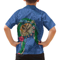 Hawaii Pikake and Maile Lei Family Matching Puletasi and Hawaiian Shirt Honu Polynesian Pattern Blue Color LT03 - Polynesian Pride