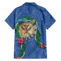 Hawaii Pikake and Maile Lei Family Matching Puletasi and Hawaiian Shirt Honu Polynesian Pattern Blue Color LT03 - Polynesian Pride