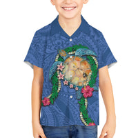 Hawaii Pikake and Maile Lei Family Matching Puletasi and Hawaiian Shirt Honu Polynesian Pattern Blue Color LT03 Son's Shirt Blue - Polynesian Pride