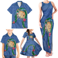Hawaii Pikake and Maile Lei Family Matching Tank Maxi Dress and Hawaiian Shirt Honu Polynesian Pattern Blue Color LT03 - Polynesian Pride