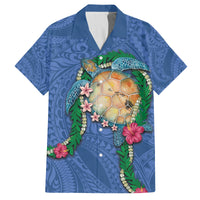 Hawaii Pikake and Maile Lei Family Matching Tank Maxi Dress and Hawaiian Shirt Honu Polynesian Pattern Blue Color LT03 Dad's Shirt - Short Sleeve Blue - Polynesian Pride