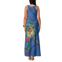 Hawaii Pikake and Maile Lei Family Matching Tank Maxi Dress and Hawaiian Shirt Honu Polynesian Pattern Blue Color LT03 - Polynesian Pride