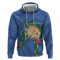 Hawaii Pikake and Maile Lei Hoodie Honu Polynesian Pattern Blue Color