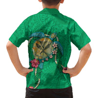 Hawaii Pikake and Maile Lei Family Matching Puletasi and Hawaiian Shirt Honu Polynesian Pattern Green Color LT03 - Polynesian Pride