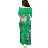 Hawaii Pikake and Maile Lei Family Matching Puletasi and Hawaiian Shirt Honu Polynesian Pattern Green Color LT03 - Polynesian Pride