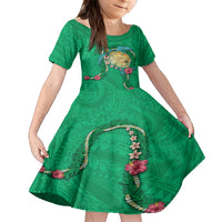Hawaii Pikake and Maile Lei Family Matching Tank Maxi Dress and Hawaiian Shirt Honu Polynesian Pattern Green Color